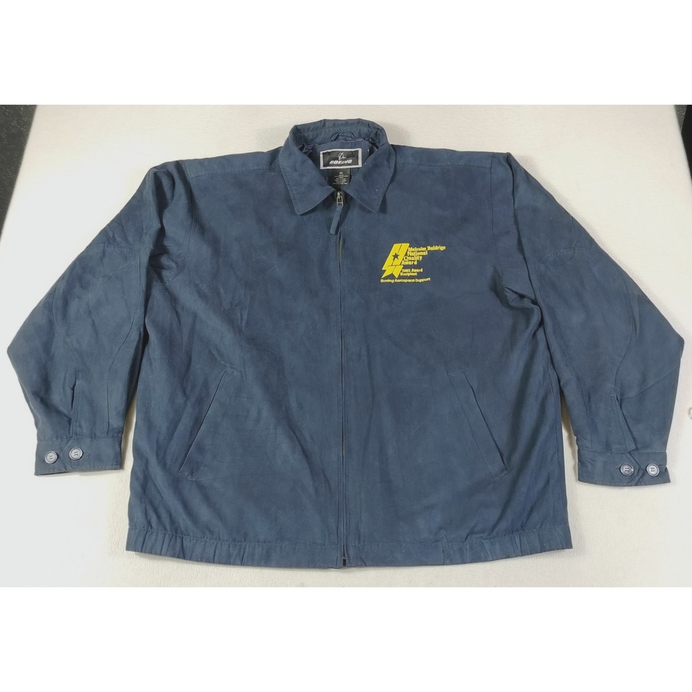 Vintage Boeing Jacket Mens XL Blue Microfiber Windbreaker Baldrige Award 2003